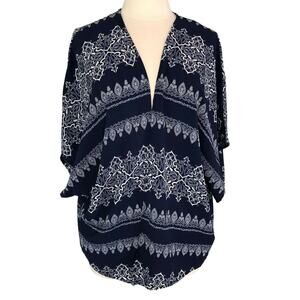 Papaya Chiffon Kimono Open Blouse Jacket Size Large Blue Geometric